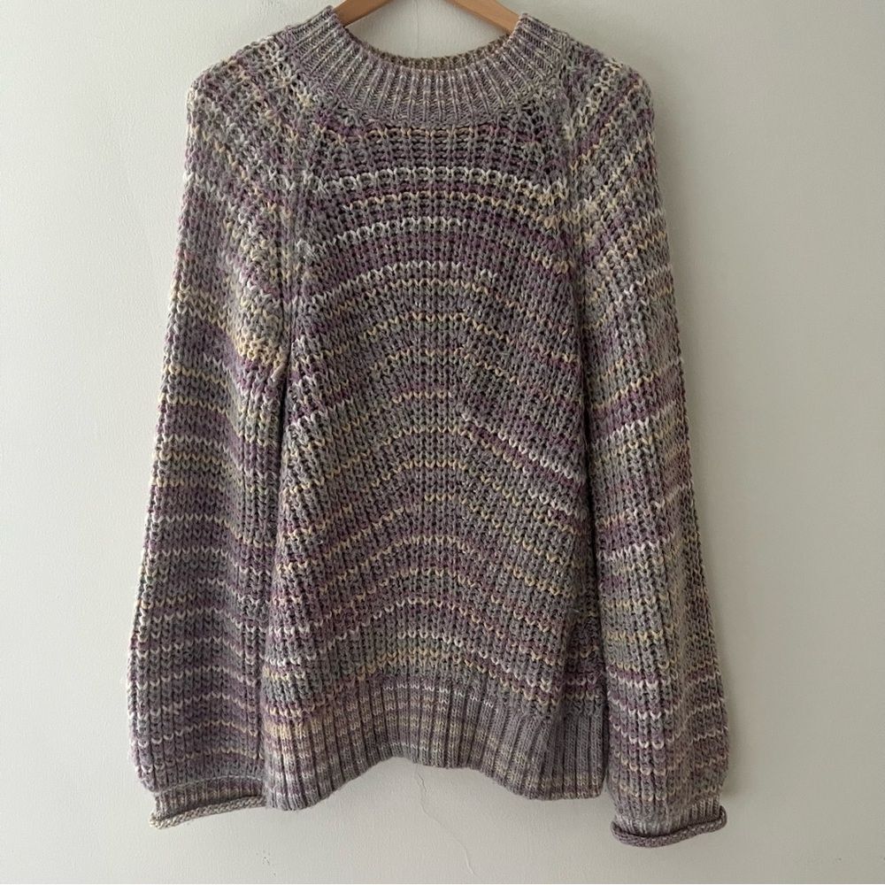 Nicholas Sweater Alpaca Wool Marled Purple Gray Balloon Sleeves Size Medium
